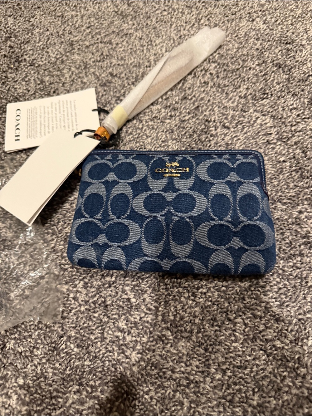 Coach Denim Signature Canvas Zip Wristlet in Blue